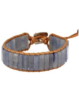 Blauwe kwarts leren armband gipsy-style