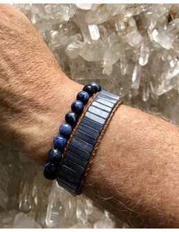 Blauwe kwarts leren armband gipsy-style