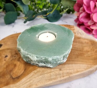 Tea light holder polished green quartz