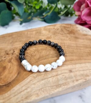 men&#039;s bracelet black obsidian and American howlite