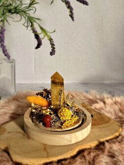  Yellow fluorite garden in bell jar