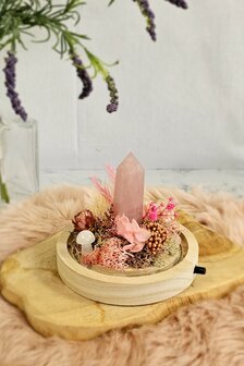 Rose quartz garden in a bell jar