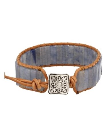 Blauwe kwarts leren armband gipsy-style