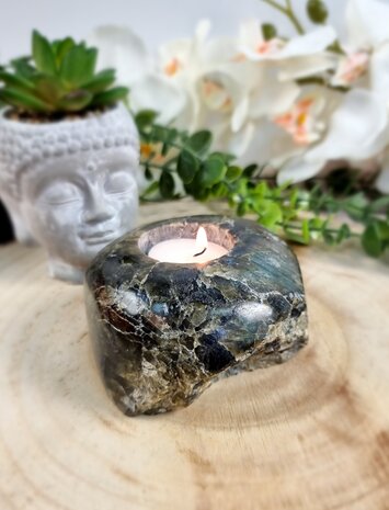 Tealight holder Labradorite semi-polished