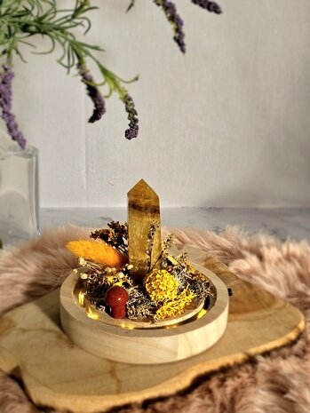  Yellow fluorite garden in bell jar