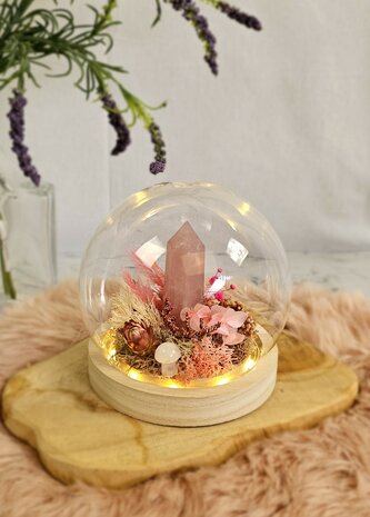 Rose quartz garden in a bell jar