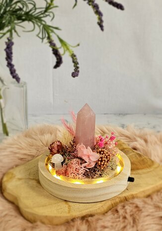 Rose quartz garden in a bell jar