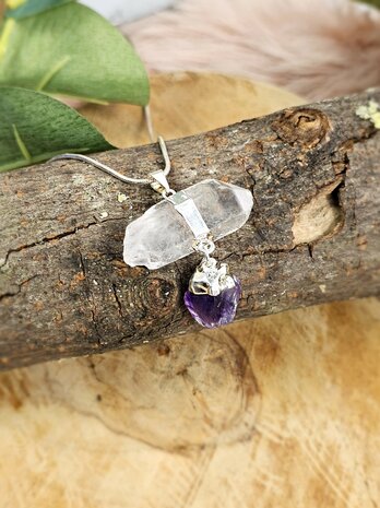 Amethyst and rock crystal double pendant